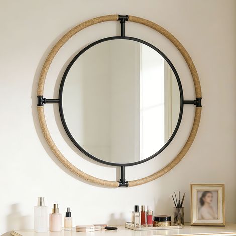 LUVODI Vintage Nautical Round Wall Mirror with Rope Wrapped