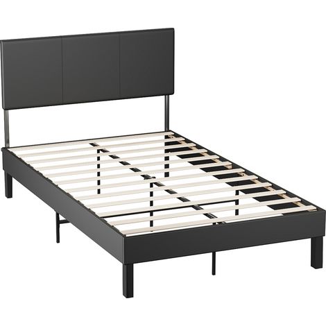 Wolketon Cadre de lit Sommier à lattes 120x200CM Capacité de charge maximale 350 kg avec Tête de Lit simili cuir Noir