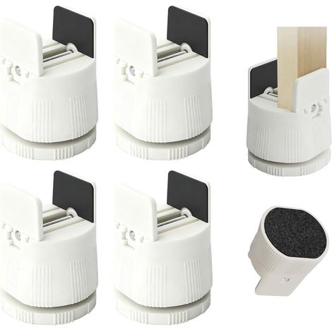 Rehausseurs de Meubles Blancs - Lot de 4 - Plastique Robuste - Hauteur Réglable 6,2 à 8 cm - Pour Canapés et Lits - Compatible Pieds jusqu'à 5 cm (1/5)