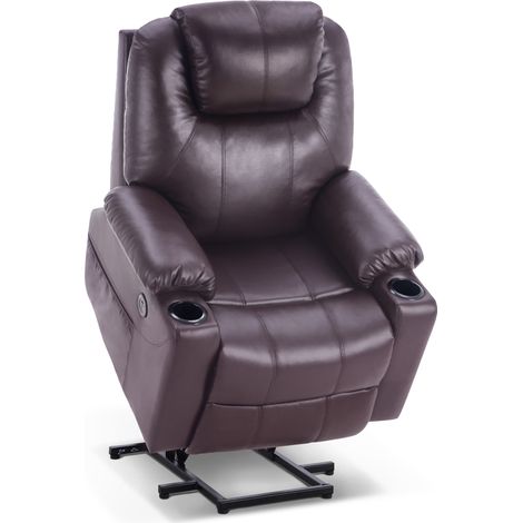 M MCombo elektrisch Aufstehhilfe Fernsehsessel Relaxsessel 7040 Massage Heizung elektrisch verstellbar USB-Anschluss (Braun -Kunstleder)