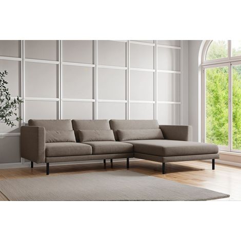 Ecksofa Designersofa AGADA in Stoff Verita Braun Ottomane Rechts (1/2)