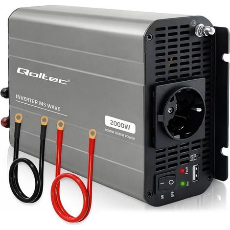 Convertidor de voltaje Qoltec MS Wave  12V a 230V  1000/2000W  USB  Compatible con LiFePO4 GEL AGM