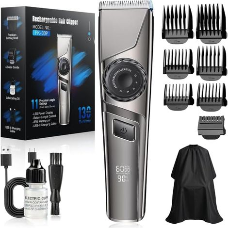 Tondeuse à cheveux sans fil avec chargement USB C, écran LED pour homme, étanchéité IPX6, 65 dB, ensemble de barbier professionnel homme la maison et salon coiffure Kit C -
