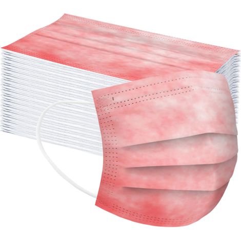 Confezione da 50 mascherine 3D monouso per uomo e donna, a tre strati, traspiranti, antipolvere, in tessuto meltblown, 17,5 x 9,5 cm, rosa. (1/5)