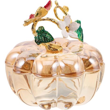 Boîte à Bijoux en Verre Forme Citrouille Couleur Dorée avec Couvercle – Boîte de Rangement Compacte pour Bonbons Friandises et Décoration D’Intérieur Halloween – Organiseur (1/5)