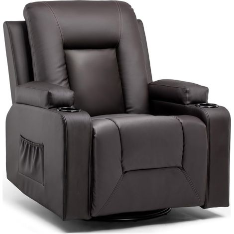 Comhoma – Fauteuil relax inclinable en tissu – Pivotant 360° – 2 poches latérales et porte-tasse – Confort ergonomique avec dossier renforcé