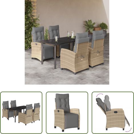 Gartenstuhl - 5-tlg. Garten-Essgruppe mit Kissen Beigemischung Poly Rattan (1/5)