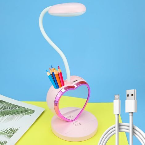 Lampe de bureau pour enfant fille - LED à intensité variable - Avec porte-stylo et ventilateur - Lampe de lecture douce pour les yeux - Avec capteur tactile - USB - Pour la lecture, l'apprentissage - (1/5)