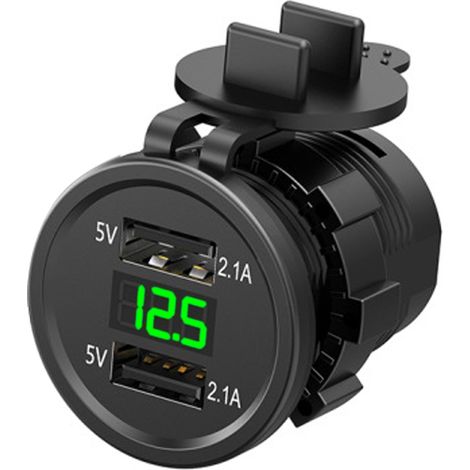 Chargeur double USB pour moto, voltmètre numérique électrique 12V, pièces de charge rapide pour téléphone tablette GPS vert. (1/5)
