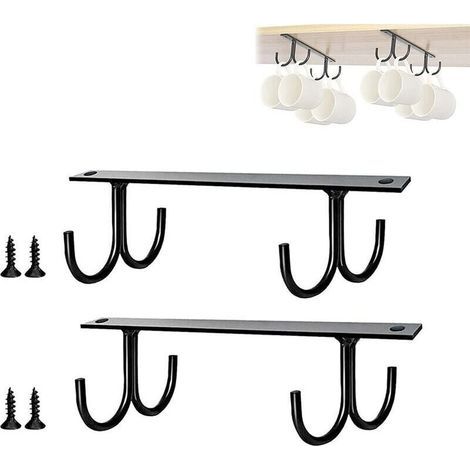 Set di 2 portabicchieri da appendere, portabicchieri sottopensile, organizer multifunzionale per tazze, gancio per tazze da caffè, boccali da birra, per riporre e appendere utensili da cucina. (1/5)