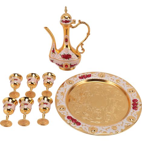 Soavoa Ensemble Café Turc Vintage 6 Tasses Pot Plateau Alliage Zinc Décoration Élégante Cadeau Mariage Maison (1/4)