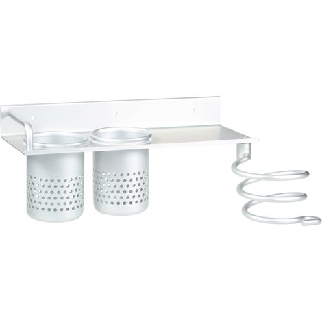 Soporte multifuncional de aluminio para secador de pelo, de montaje en pared, con 2 vasos, ideal para el baño.