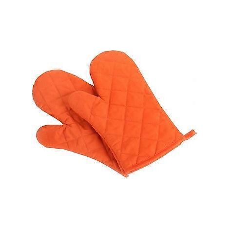 2 Stück Ofenhandschuhe, hochwertige hitzebeständige Küchenhandschuhe aus Baumwolle und Polyester, gesteppt, extra groß, orange, 28 x 18 cm (1/5)