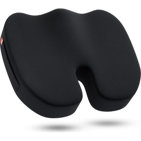 Coussin de Siège en Mousse à Mémoire de Forme, Design Ergonomique Creux, Assise Épaisse et Large 46x40x8.5cm, Housse Matelassée Respirante, pour Bureau et Voiture, Noir (1/4)