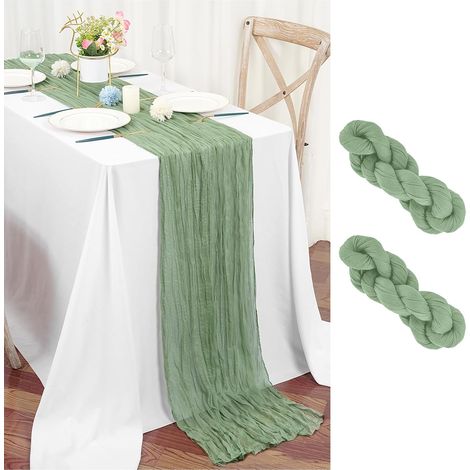 Lot de 2 Nappes en Fromage Chemins de Table Vert Sage 55x300 cm, Nappe Boho en Gaz de Fromage pour Décorations de Mariage, Fête de Naissance, Douche de Bébé et Anniversaire (1/5)
