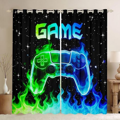 Lot de 2 rideaux de fenêtre pour consoles de jeux pour adultes et enfants, taille XL, double couleur, élégants, rideaux occultants avec ciel étoilé scintillant, 245 x 140 cm - 245x140cm (HxB) (1/5)
