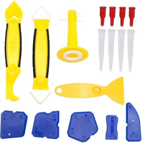 Ensemble de 17 outils de calfeutrage, outil de découpe pour mastic silicone, outil de rechange pour retirer les embouts de calfeutrage pour évier de cuisine, salle de bain et fenêtre. (1/5)