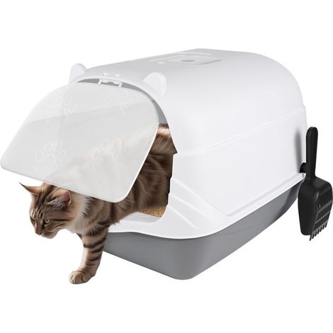 Geschlossener Katzenstreu Behälter - DAYPLUS - Doppeltür - Langlebiges PP-Kunststoff - Geruchsneutralisierend - 51x37x36 cm