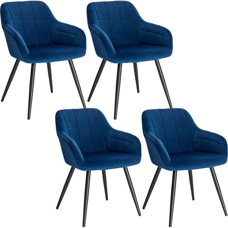 Lot de 4 Chaises de salle à manger avec accoudoirs WOLTU, Chaise de cuisine, Chaise de salon en Velours, Pieds en métal, Bleu (1/4)