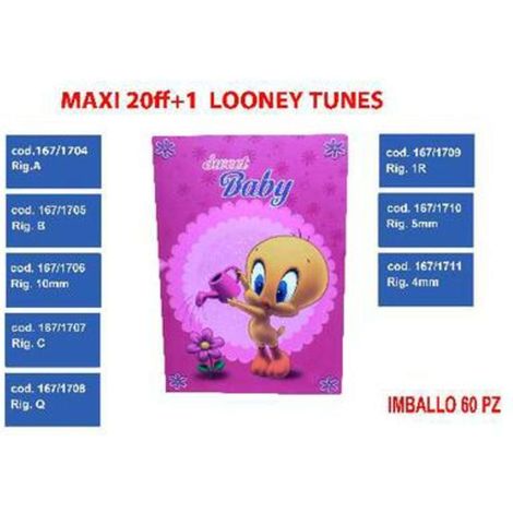 Maxi Quaderni 20+1Ff 80Gr Rigatura 4Mm Looney Tune X12
