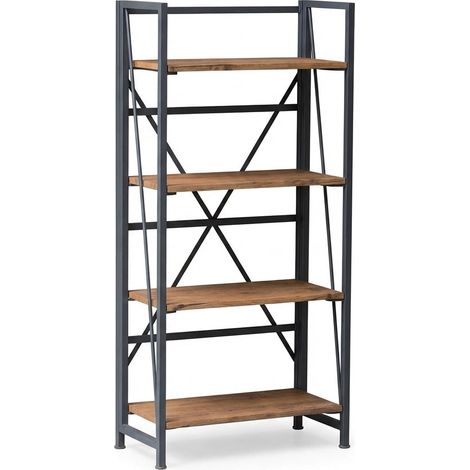 Libreria Pieghevole 4 Ripiani Scaffale Legno Salvaspazio L59.5xP30.5xH125 cm