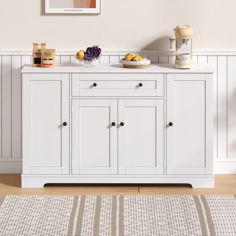 Küchenschrank mit 4 Türen und 1 Schublade sowie integriertem Gewürzregal im schicken Stil – 138 x 40 x 85 cm – MDF-Holz, weiß (1/5)