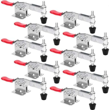 GH-201-B Lot de 10 sauterelles de menuisier, capacité 90 kg, fermoirs rapides horizontaux réglables pour machines, menuiserie, soudage (1/4)
