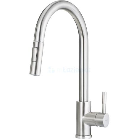 Miscelatore lavello cucina in acciaio inox spazzolato con doccia estraibile doppio getto DEANTE LIMA BBMF72M  Acciaio Spazzolato