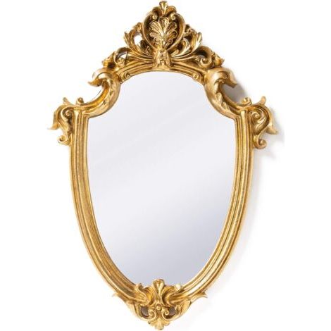Miroir mural décoratif vintage en forme de bouclier doré 30 x 22 cm – Décoration murale baroque rétro – Pour bijoux et accessoires (1/5)