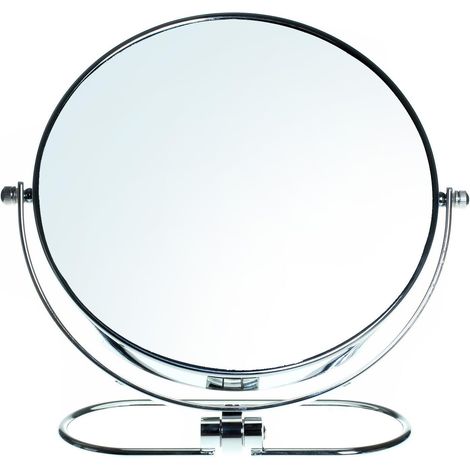Miroir Cosmétique Double Face - 1 Unité - Métal Chromé - Rotation 360° et Grossissement 10x - Pour Maquillage et Salle de Bain - Argenté 20cm (1/4)