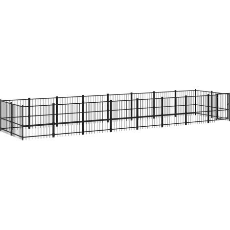 Gabbia per cuccia recinto per animali da esterno per cani in acciaio 15,02 m² nero 020041795