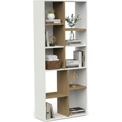 Dmora - Libreria Nisha, Scaffale da ufficio, Mobile portalibri, Biblioteca, 78x36 h183 cm, Rovere e Bianco