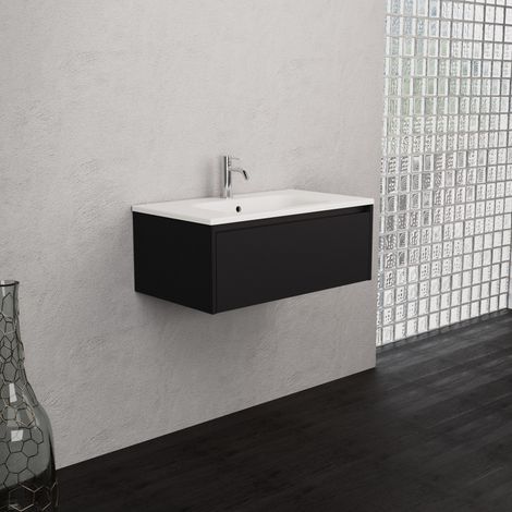 Inda - Mobile bagno 80 cm Nero opaco con 1 cassetto e lavabo (1/5)