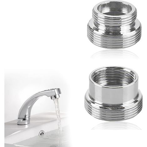 2 x Silver Metal Faucet Adapters, 16 mm to 22 mm/22 mm to 16 mm Tap Adapter, Tap Aerator Connector Thread Adapters for Kitchen and Bathroom Faucet (1/5)