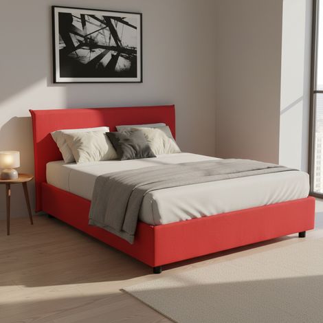 Talamo Italia - Letto alla francese Alvacus, Letto contenitore in tessuto, Apertura frontale, adatto per materasso Cm 140x200, 100% Made in Italy, Rosso (1/5)