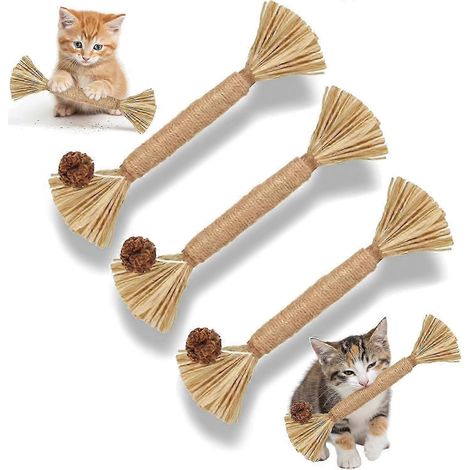 Purriq Natürliche Silberwein-Zahnpflegesticks für Katzen – 3 Stück, Zahnreinigungs- und Kauspielzeug (Geeignet für Wohnungskatzen)