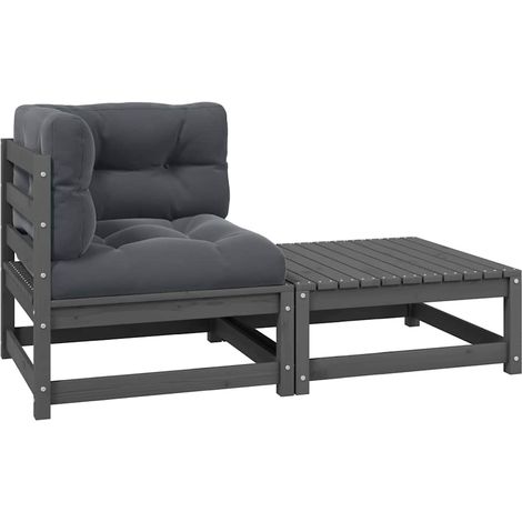vidaXL Salon de jardin 2 pcs avec coussins Gris Bois de pin massif (1/5)