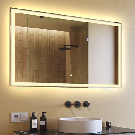Specchio da bagno illuminato a LED (120x70cm) Specchio illuminato a LED con illuminazione (LED001) Interruttore touch, bianco caldo 2700K