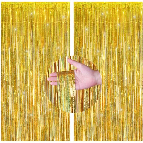 2 Pièces Rideau Métallique, Frange Dorée Brillante, Aluminium Réfléchissant, Décoration Fête Mariage (1/3)