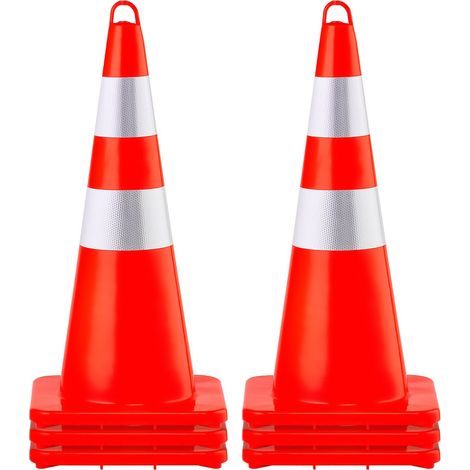 Cône Signalisation Réfléchissant 73 cm, Plot de Chantier en PVC, Cône de Sécurité avec Base Lestée et Anneau Portatif pour Délimitation Stationnement d’Urgence en Route Parking, Orange et Argent (1/5)