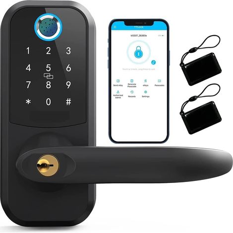 Serrure de porte intelligente Bluetooth électronique biométrique empreinte digitale serrure de porte intelligente serrure de poignée entrée sans clé Protection de sécurité à domicile intelligente (1/5)