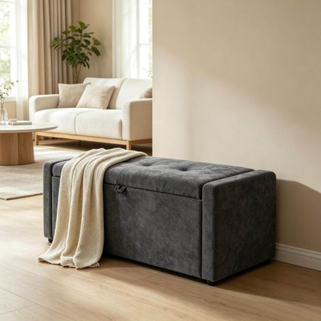 Aufbewahrungsbank fürs Bett in dunkelgrauem Leinenoptik-Stoff 122 x 48 x 44 cm OKWISH (1/5)