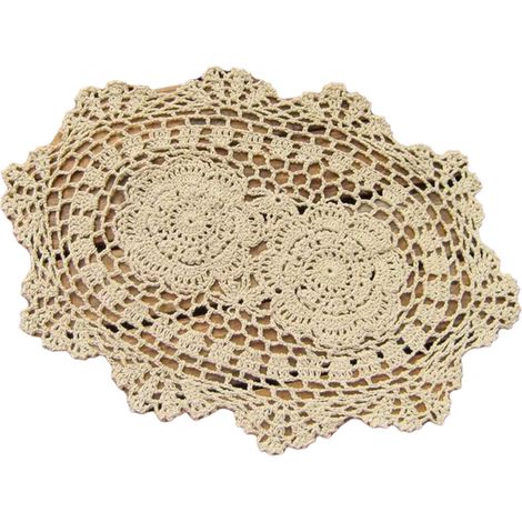 Placemat - Crochet Lace - Cotton - Oval - 25 x 35 cm - Beige - 1 Piece (1/5)