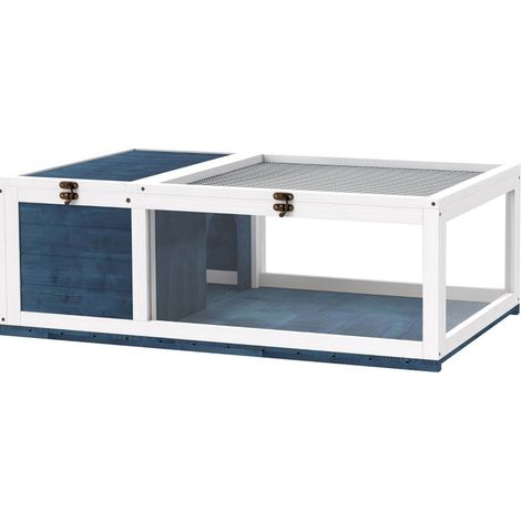 Terrario in legno per tartarughe 91x60,5x32 cm con doppio spazio e coperchio apribile blu (1/4)