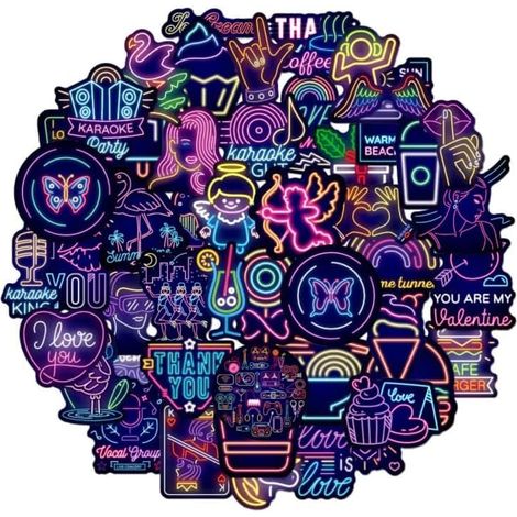Cool Neon stickers Pack 50 vsco vinyle parti autocollant, imperméable à l'eau, beau stickers (1/5)
