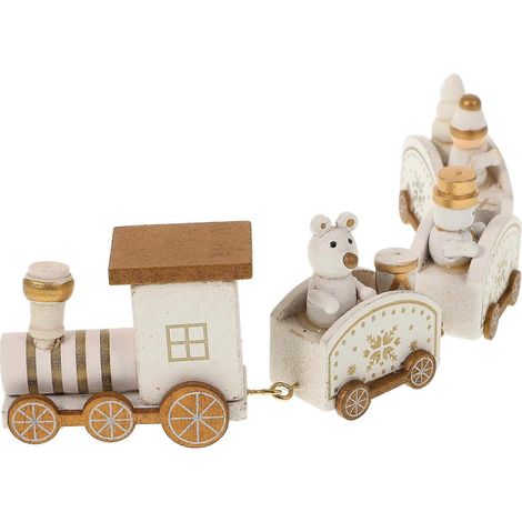 Décoration de Noël en bois, mini train décoratif, ornements, cadeau pour enfants, décoration pour la maison, les fêtes et la maternelle (blanc)-White