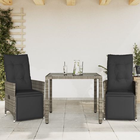 3-tlg. Garten-Bistro-Set mit Kissen Grau Poly Rattan (1/5)
