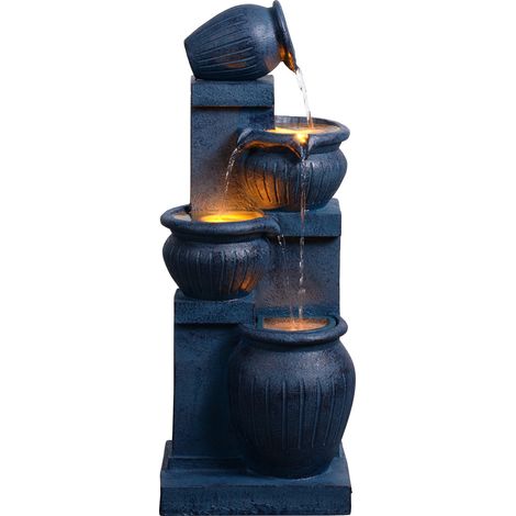 Teamson Home 72 cm Solar-Powered Outdoor Garden Fountain with Four Cascading Bowls, Integrated Led Lighting and Stone-Effect Finish, Navy (1/5)