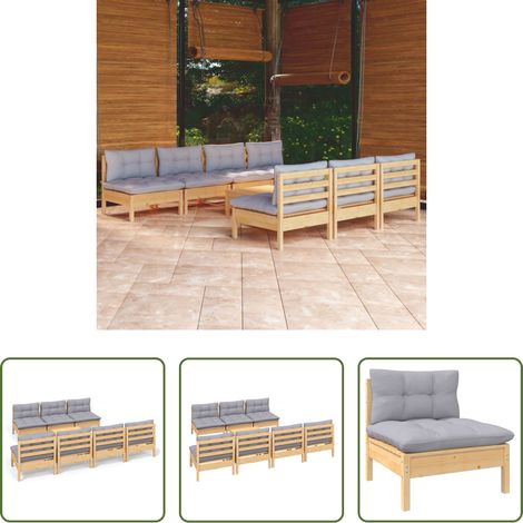 vidaXL Terrassensofa -  8-tlg. Garten-Lounge-Set mit Grauen Kissen Kiefernholz (1/5)