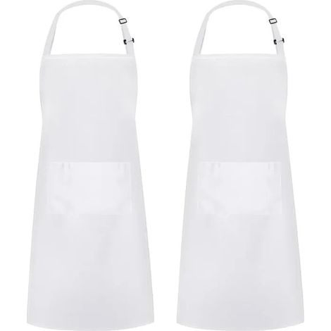 Lot de 2 tabliers de cuisine réglables résistants aux gouttes eau avec 2 poches pour homme et femme, Blanc Polye TABLIER DE CUISINE (1/5)
